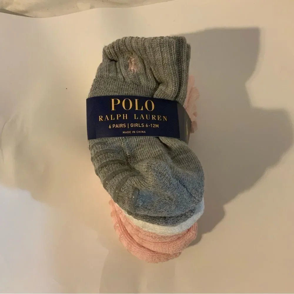 6 Polo Ralph Lauren Infant Girls Socks Multi Sz 6-12M -New